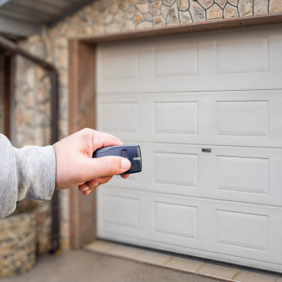 Tempe security key fob pointing to a garage door