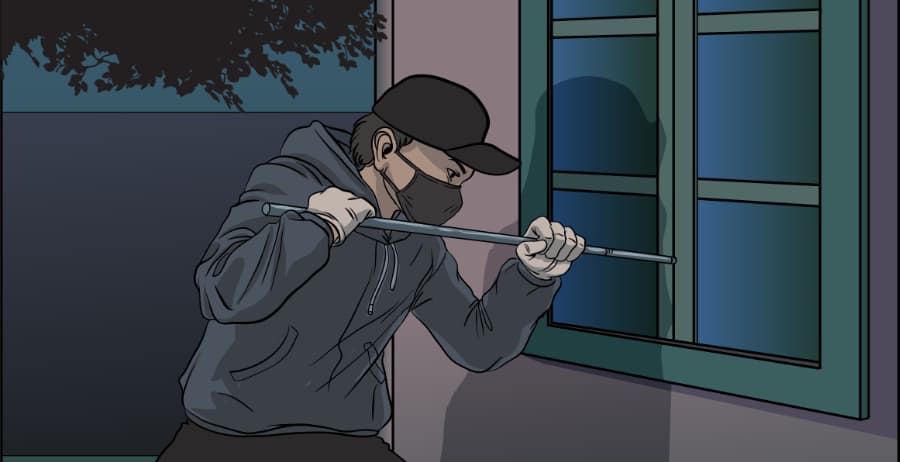 Illustration of burglar forcing entry through a window in Tempe